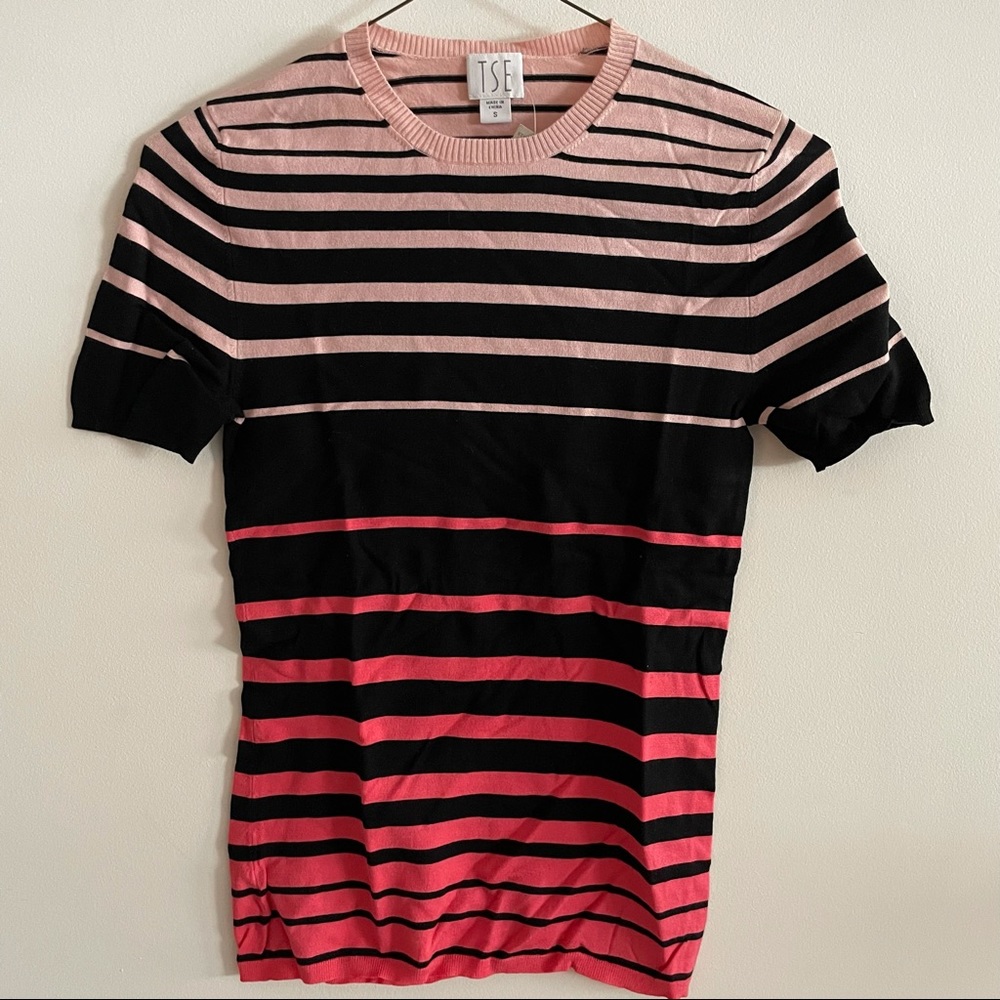 Short sleeved striped crewneck knit top stretch size small